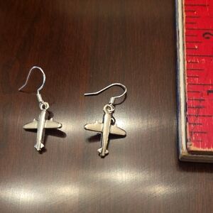 Silver Airplane Earrings